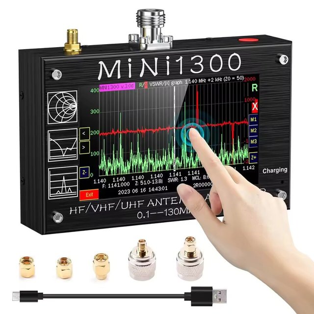 Mini1300 0.1-1300MHz HF/VHF/UHF Antenna Analyzer with 4.3" Touch Screen Aluminum Alloy Shell