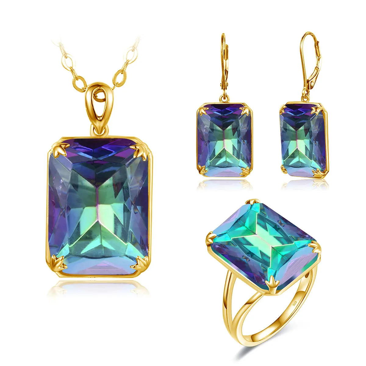 Original Design Jewelry Sets Mystic Topaz Birthstone 925 Sterling Silver 18K Plated Women Set Jewelry Ensembles De Bijoux