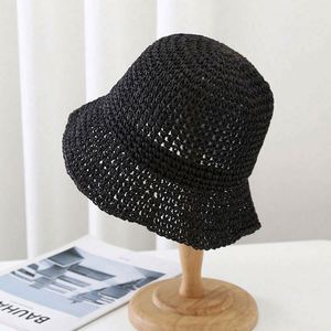 Chapeau de paille pliable en crochet tricoté tendance pour femme, protection solaire, en gros, en stock, pour la plage - Product Image 5