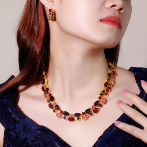 Bộ trang sức cưới đầy màu sắc Mona Lisa mạ vàng siêu sang trọng, gồm vòng cổ và bông tai zircon cubic dành cho nữ dự tiệc - Product Image 5