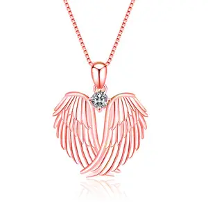 UNIQ Angel Wings Pendant Shiny Rhinestone Birthstone Necklace For Women Jewelry Gifts