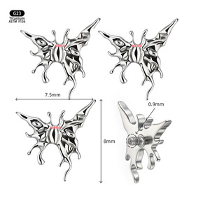 Boucles d'oreilles clous papillon en titane G23 7,5 mm x 8 mm, filetage interne, bijoux de piercing pour cartilage - Product Image 1