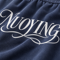 Celana Jogger Pria Navy Blue Washed Wide Leg dengan Kancing Samping, Logo Script Grunge Y2K Streetwear, Grosir Celana Pria Custom