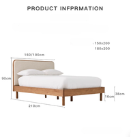 Lit double rembourré en bois massif, style moderne minimaliste, pour chambre à coucher, petit appartement, hôtel, maison d'hôtes, 1,5/1,8 m, personnalisable
