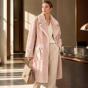 Cappotto Lungo in Lana da Donna Rosa Cipria, Morbido, con Risvolto a Revers, Chiusura a Bottone Nascosto Singolo, Tasca con Stampa a Contrasto, Vestibilità Ampia, Caldo per l'Inverno - Product Image 1