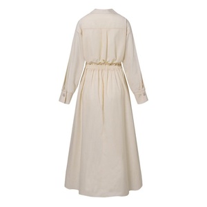 Vestido Camisero Elegante Estilo Universitario 2025, Manga Larga, Casual, Cintura Elástica, Algodón y Lino, Tallas Grandes - Product Image 4