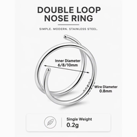 Anneaux de nez à ressort en acier inoxydable de 1,5 boucle, bijoux de piercing corporel géométriques tendance, vente en gros