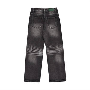 Jeans décontractés pour homme, taille mi-haute, coupe droite, style délavé foncé, tendance nationale, style hip-hop, niche, jeans baggy noirs - Product Image 2