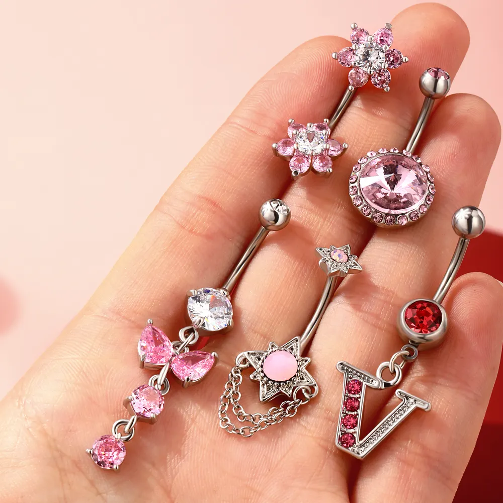 Toposh pink heart trending sex crystal navel Dragon Claw stylish 316l surgical stainless steel belly button ring navel piercing