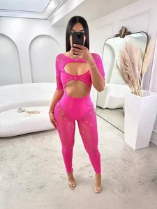 New Women's Solid Round Neckline With Hollowed Out Chest Sexy Slim Fitting Jumpsuit - Product Image 2