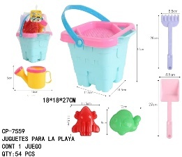 Kit de arena para niños, 6 piezas, cubo de plástico, moldes, juguetes de playa para niños de 2 a 4 años - Product Image 1