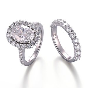 Anillos de Boda de Lujo de Oro Blanco Macizo de 10K, 14K y 18K con Corte Ovalado, Moissanita DEF VVS, Joyería Fina, Nuevo Diseño, Juego de Anillos para Pareja, para Mujer, Fiesta - Product Image 1