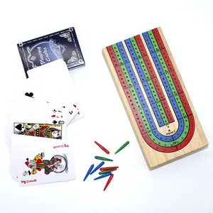 CHRT Portable And Foldable Wooden Board Game Wooden Cribbage Board Game Set With A Standard Deck Of Playing Cards