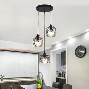 Lampadario a Sospensione a 3 Luci Nero, Lampada a Sospensione Moderna Nordica a LED per Interni, Decorativa E27, per Camera da Letto, Sala da Pranzo, Cucina, Ristorante - Product Image 1