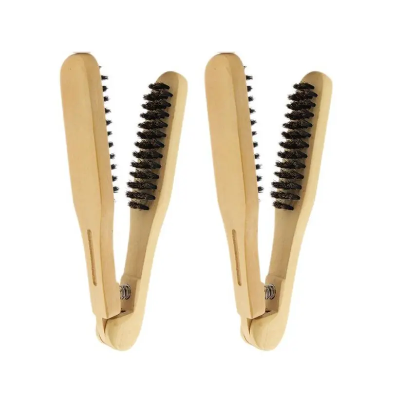 Biumart – brosse à cheveux avec manche en bois, poils de sanglier Double face, peigne à lisser en forme de V, pince antistatique, outils de coiffure de beauté