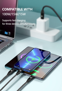 <span class=keywords><strong>ราคา</strong></span>โรงงาน <span class=keywords><strong>สาย</strong></span><span class=keywords><strong>ชาร์จ</strong></span>เร็ว 100W <span class=keywords><strong>สาย</strong></span>ถักไนลอนยาว 1 เมตร ป้องกันสัญญาณรบกวน <span class=keywords><strong>สาย</strong></span> USB 2.0 ตัวนำทองแดงแท้ <span class=keywords><strong>สาย</strong></span> USB 3 in 1 แบบ C - Product Image 4