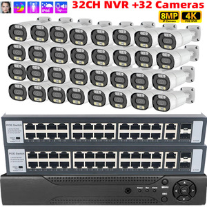 Kit de surveillance extérieur Hongjin HJSCCD 32CH NVR 32 caméras 8MP 4K POE couleur intégrale H.265 avec audio bidirectionnel et centre de surveillance - Product Image 1