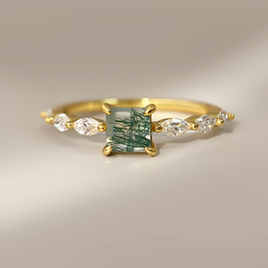 Natural Classic <b>Moss</b> <b>Agate</b> Jewelry Princess Cut Silver Plated Engagement <b>Ring</b> with Claw Setting for Women Anniversary Gift - Product Image 2