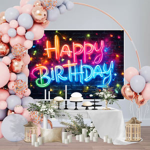 Toile de fond d'anniversaire néon phosphorescente-Mur de briques urbaines avec fond de <span class=keywords><strong>photographie</strong></span> Funky Graffiti Hip Hop Teen Séance photo - Product Image 3