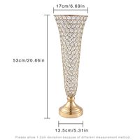Vas logam kristal tinggi dengan lampu gantung pernikahan emas untuk tengah meja dan dudukan bunga perlengkapan pesta Promosi Premium