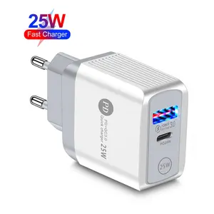 Cargador de pared de viaje PD de 25W, cargador rápido Dual QC3.0 USB para xiaomi, huawei y iphone, novedad