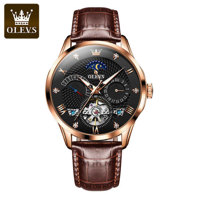 OLEVS 6652 	 Custom Watch Moonphase  Classics Multifunction Watch Automatic Tourbillon Sport  Waterproof Luxury Mechanical Watch