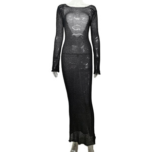 Blusa de Verano Transparente y Sexy para Vacaciones, <span class=keywords><strong>Espalda</strong></span> <span class=keywords><strong>Descubierta</strong></span>, Color Sólido, <span class=keywords><strong>Manga</strong></span> <span class=keywords><strong>Larga</strong></span>, <span class=keywords><strong>Vestido</strong></span> de Punto, Ropa de Mujer - Product Image 5