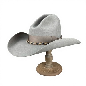 Chapeau cloche en feutre de mouton gris à bord torsadé, style européen/américain, avec ruban décoratif en laine, vente en gros d'usine, collection Printemps-Automne - Product Image 1