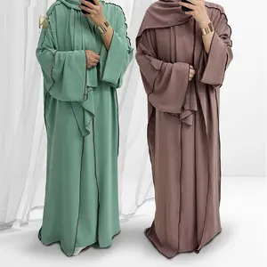 2024 New Modest Abaya Wrinkle Polyester EID Dubai Open Abaya Islamic Clothing Abaya Women Muslim Dress