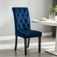 Chaise de salle à manger en velours tufté bleu marine, design boutonné en losange, pieds en bois massif, durable, moderne, pour usage commercial et hôtelier, certifiée BSCI