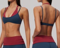 Soutien-gorge de sport yoga imprimé color-block en tissu brossé avec bretelles croisées style froissé, maintien léger, respirant, en Spandex/Nylon pour femme