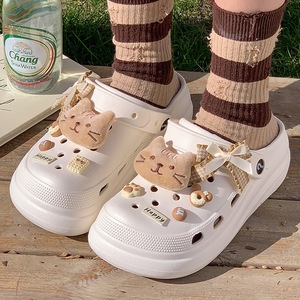 Cute Cat Pattern Girls Clogs Black White Coffee Extra Thick 3cm Sole Cushioned PVC Upper Baotou <b>Toe</b> Covering Shoes - Product Image 2