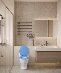 Asiento de inodoro de madera moldeada con cierre suave, <span class=keywords><strong>tapa</strong></span> azul con patrón de vetas de madera roja natural, <span class=keywords><strong>WC</strong></span> abatible |   Diseño Elegante - Product Image 5