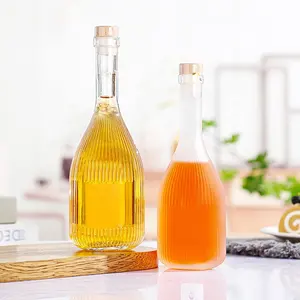Ru Star Glass Fruit Wine Bottle 500ml Vertical Stripes Empty Glass Wine Bottle For Fruit Tequila Brandy Vodka