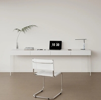 Escritorio Moderno Ergonómico en Forma de L, Suspendido, de Acrílico y Madera Sólida, Convertible y Extensible, con Cajón para Archivos, para Oficina en Casa