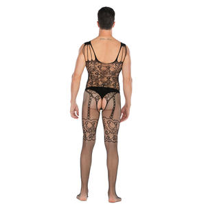 Usine nouvelle Lingerie pour hommes mince Transparent Paisley Floral maille noir résille body Sexy tricoté tissage - Product Image 4
