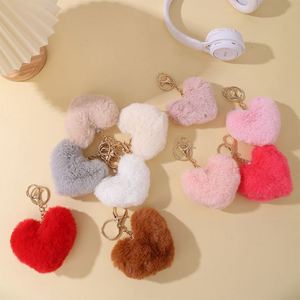 Wholesale Plush Heart Keychain Fluffy Pom Pom Keychain Faux Fur Ball Keyring <b>Bag</b> Charm Pendant Accessories for Women Girls - Product Image 1