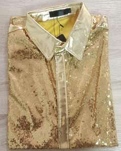 Camicia da <span class=keywords><strong>uomo</strong></span> a manica lunga da discoteca con paillettes dorate lucide con Design metallizzato per la primavera per feste di compleanno <span class=keywords><strong>natalizie</strong></span> Costume da scena - Product Image 6