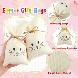<b>Easter</b> Gift Cotton <b>Bag</b> With Drawstring Bunny Rabbit Treat Candy <b>Bags</b> Rustic Hunting <b>Bag</b> Party Favor - Product Image 1