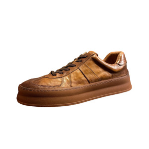 Men's Brown <b>Leather</b> <b>Sneakers</b> Low Top Chunky Sole Handmade Casual Shoes Mid Heel Daily Wear - Product Image 1