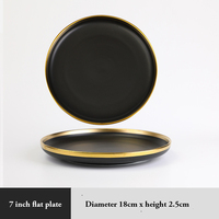 Service de vaisselle nordique en porcelaine noir et or avec bordure, bol à poisson et à riz, cuillère, écologique, pour la rentrée scolaire, la maison, passe au micro-ondes