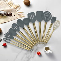 TOALLWIN Ensemble d'ustensiles de cuisine en silicone et acier inoxydable, spatules en silicone, ustensiles de cuisson en titane doré