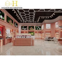 Vitrine de présentation de luxe rose corail pour collection de cosmétiques, meuble de présentation de maquillage