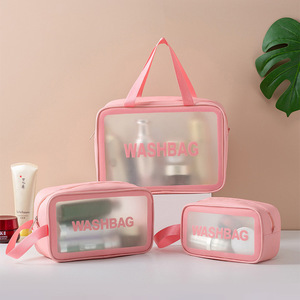 Washbag Toiletry Bag Set Pink Transparent Travel Cosmetic Organizer Rectangle Shape For Trip - Product Image 1