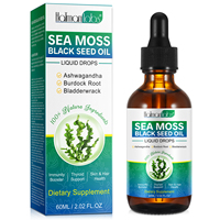 Hatmanlabs Sea Moss Black Seed Liquid Drops, extrait végétal avec racine de bardane et algues fucus pour la thyroïde, la peau et les cheveux, complément alimentaire stimulant