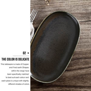Piring Roti Oval Keramik Grosir Langsung Pabrik, Piring Makan Ikan Persegi Panjang Porselen Restoran Hitam Matte - Product Image 4
