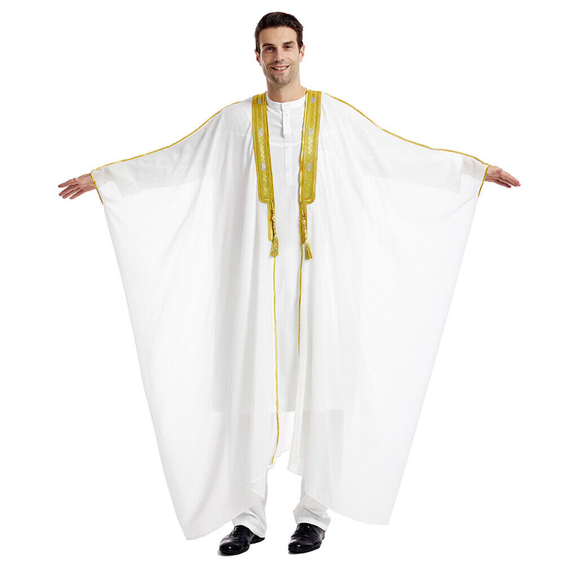White Chiffon Emobroidery Dress Arabic Robe