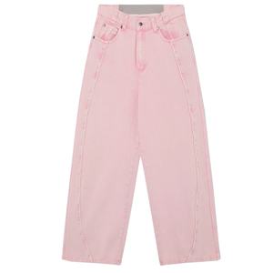 Pantalon en jean rose décontracté à jambe large, nouvelle mode streetwear, jean ample à empiècements pour hommes - Product Image 2