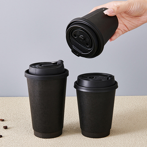 Taza de agua de doble pared de 16 oz con logotipo personalizado, tapas de vasos de papel <span class=keywords><strong>para</strong></span> <span class=keywords><strong>llevar</strong></span> café Togo, papel artesanal negro <span class=keywords><strong>para</strong></span> café <span class=keywords><strong>para</strong></span> uso en el sitio - Product Image 2