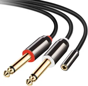 Kabel Audio Avatar 3.5Mm Ke Double 6.35Mm Kabel Aux 2 Mono 6.5 Jack Ke 3.5 Female untuk Telepon Ke Mixer Amplifier Adaptor 6.35